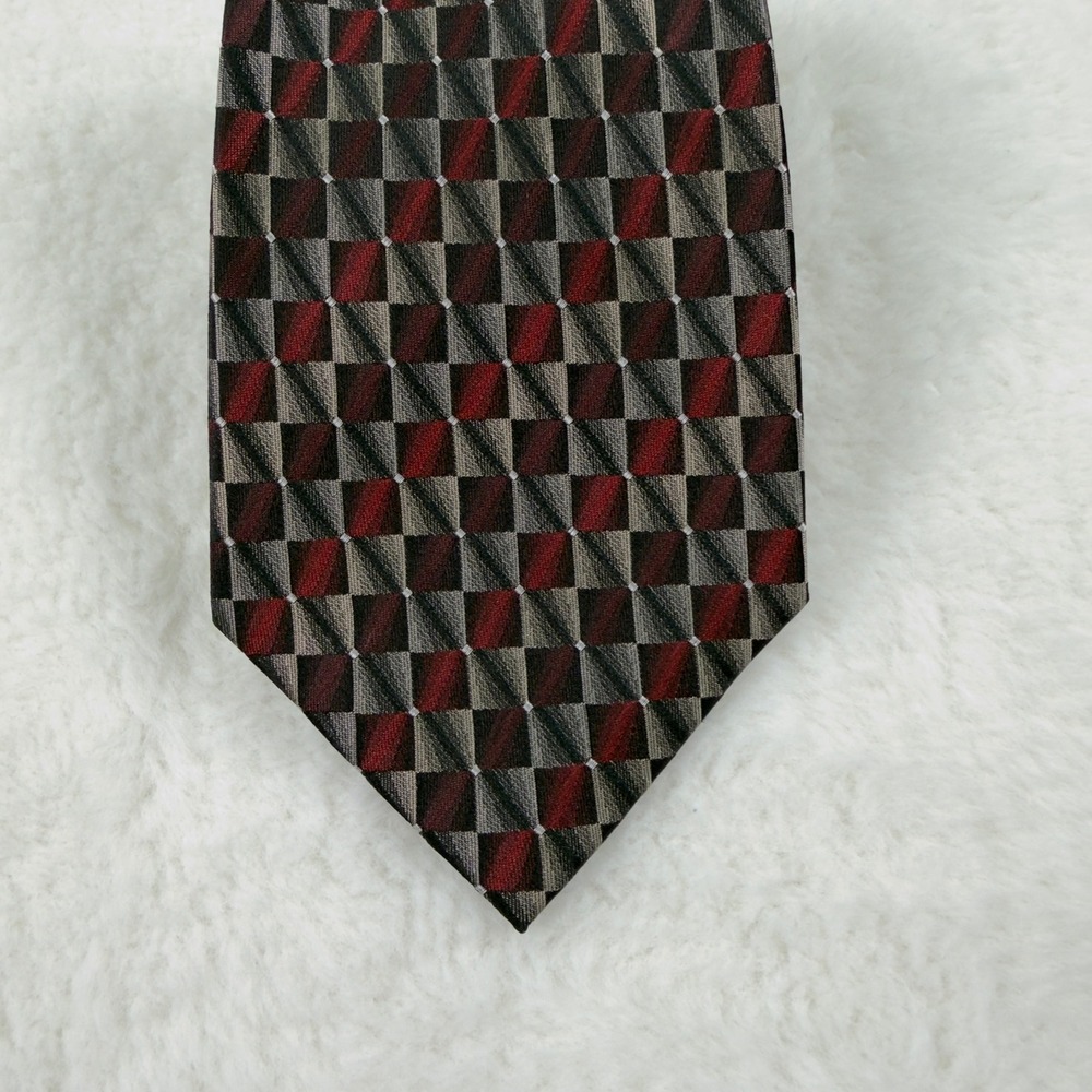Dockers Mens Zipper Tie Red Grey Black Geometric Stain Resistant Necktie